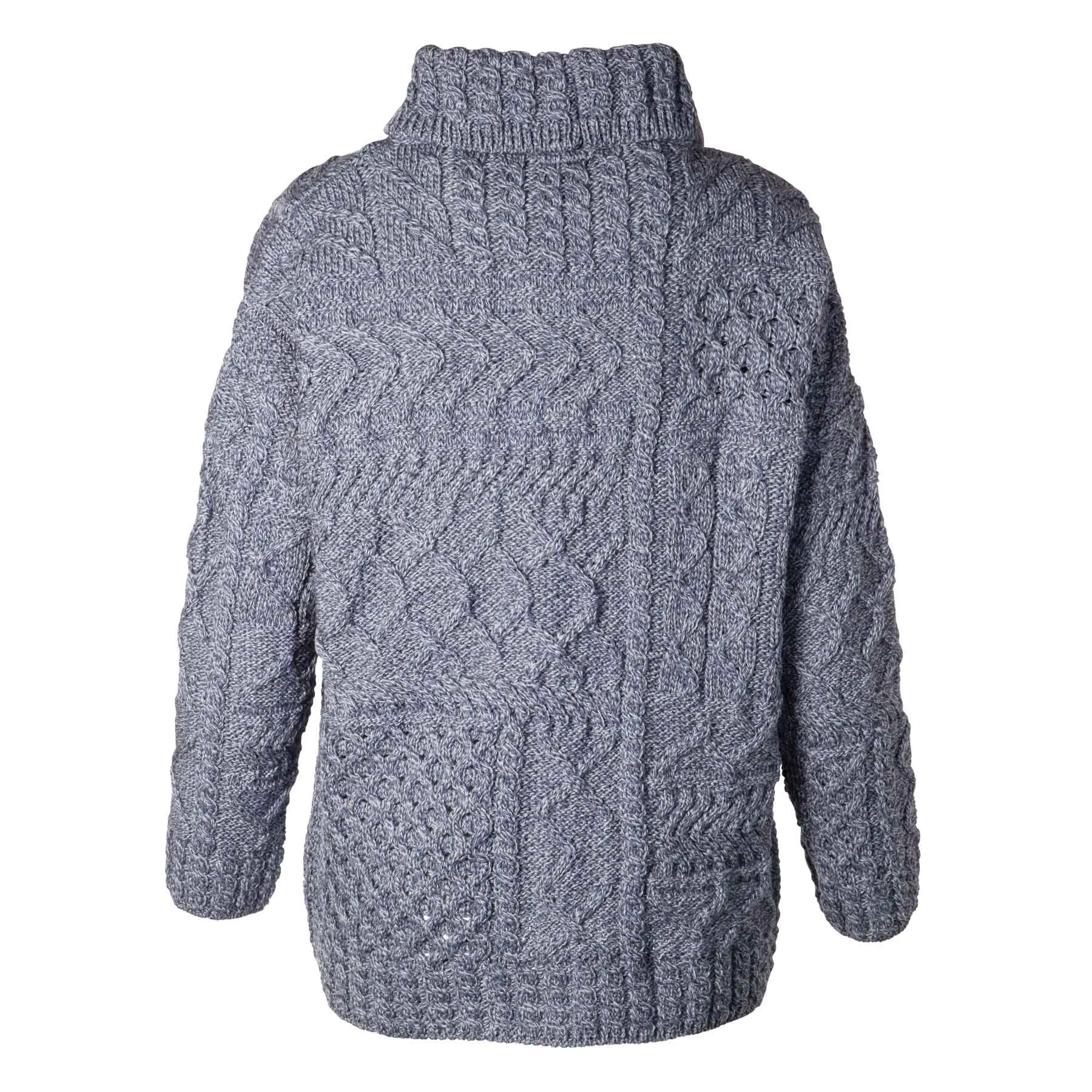 Oversized Patchwork Aran Knit Sweater- Denim Blue