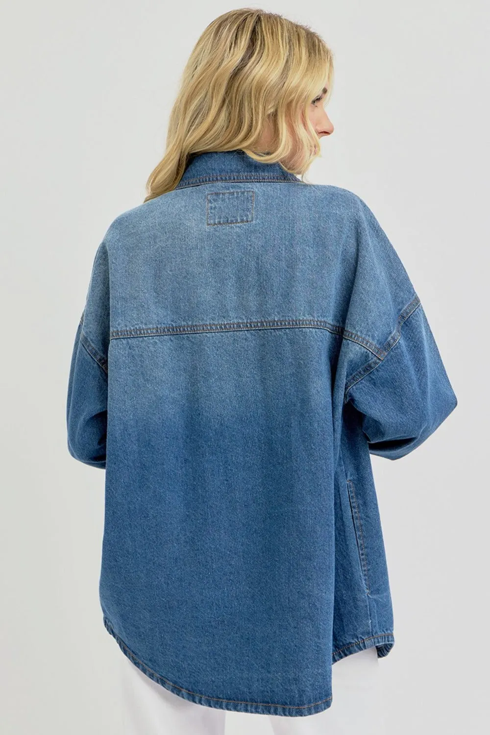 Oversized Snap Down Long Sleeve Denim Shacket