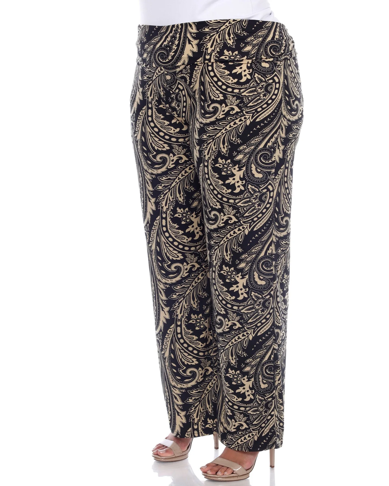 Paisley Wide Leg Palazzo Pants | Black Brown