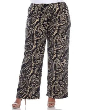 Paisley Wide Leg Palazzo Pants | Black Brown