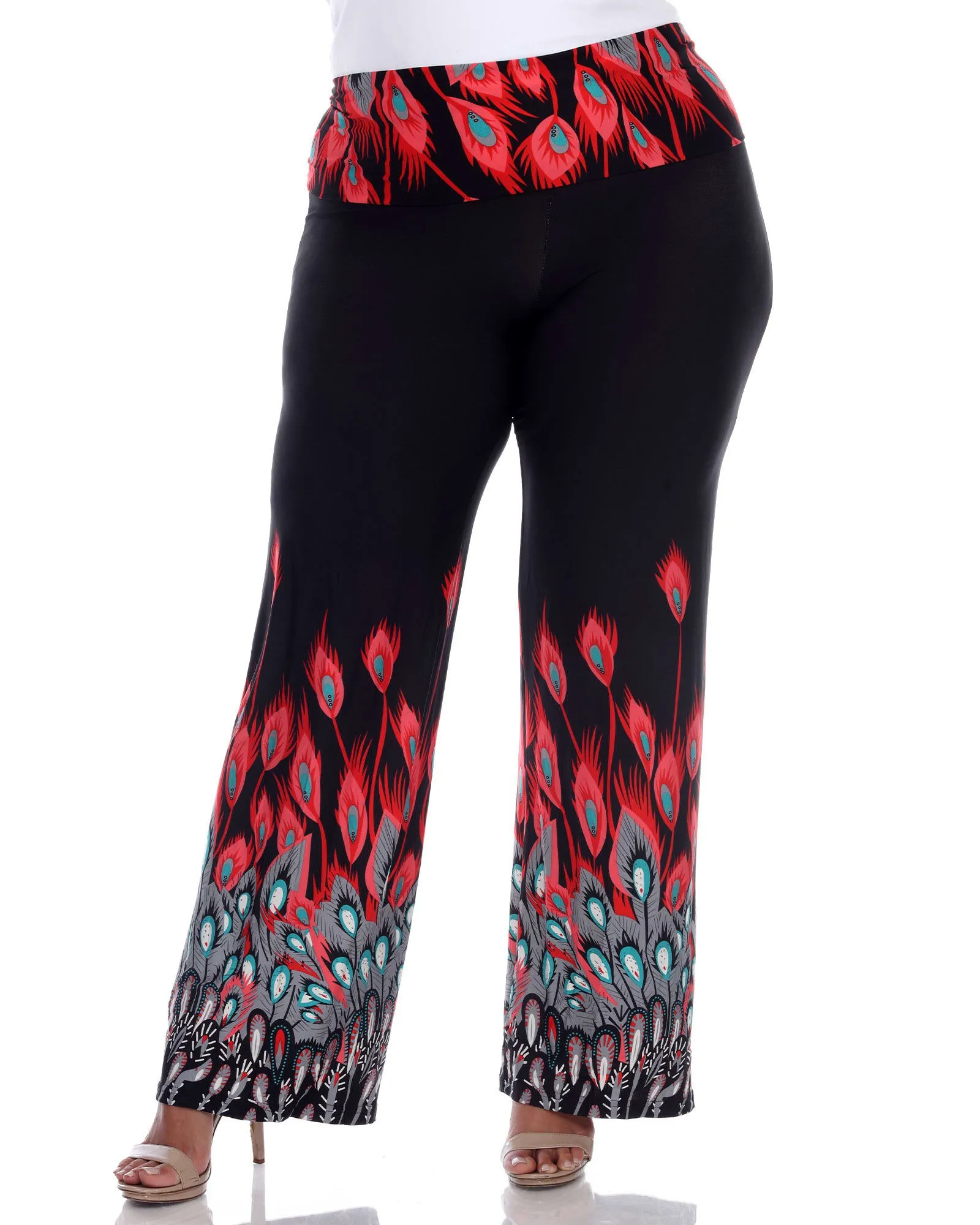 Peacock Print Palazzo Pants | Red Peacock