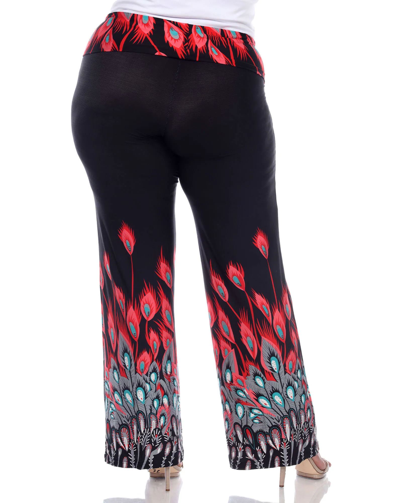 Peacock Print Palazzo Pants | Red Peacock