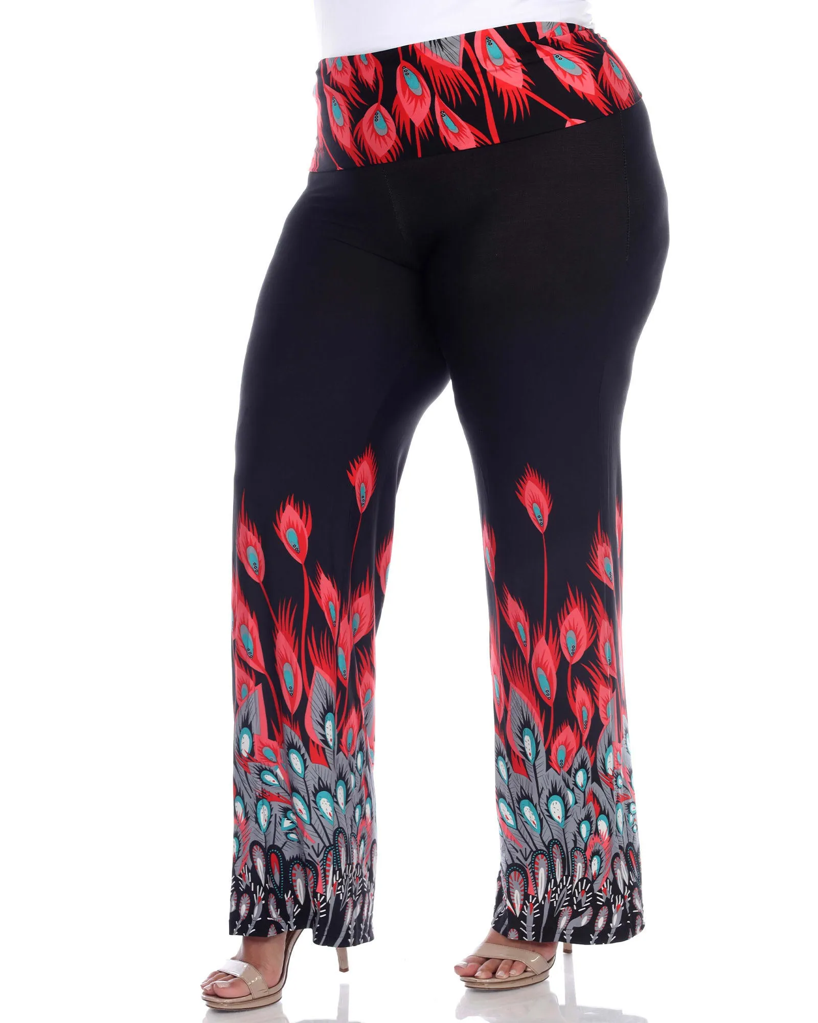 Peacock Print Palazzo Pants | Red Peacock