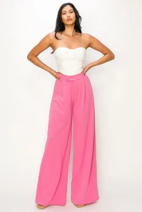 Pink Asymmetrical High Waisted Trouser Pants