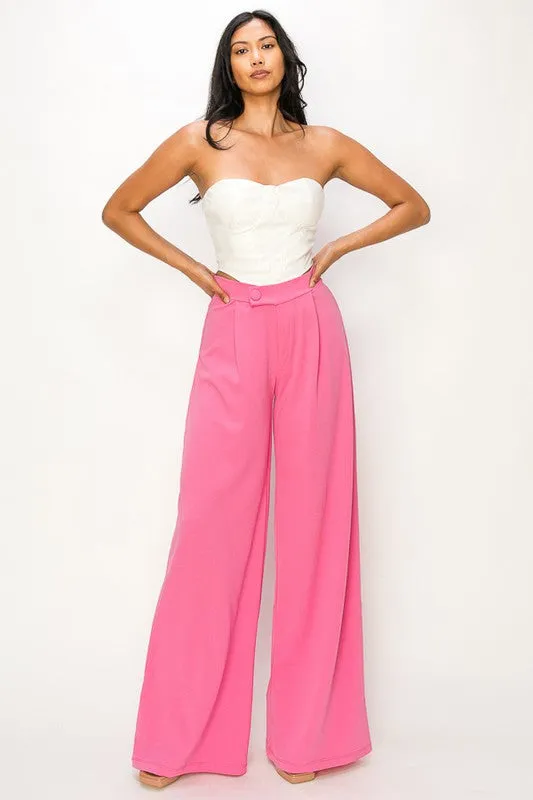 Pink Asymmetrical High Waisted Trouser Pants