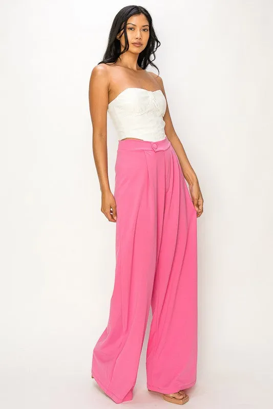 Pink Asymmetrical High Waisted Trouser Pants