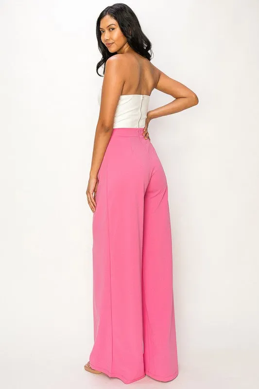 Pink Asymmetrical High Waisted Trouser Pants