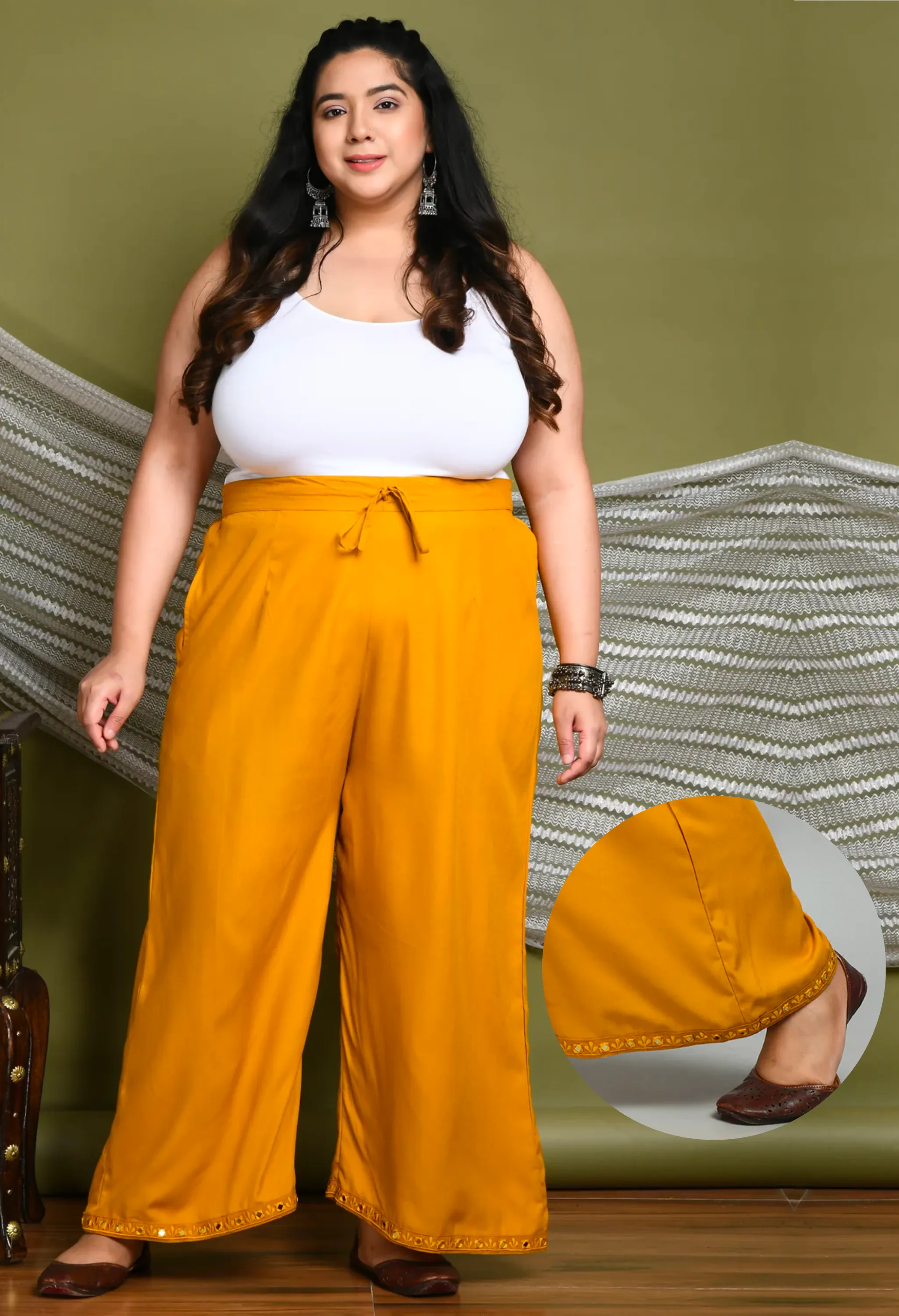 Plus Size Plus Size Mustard Mirror Palazzo