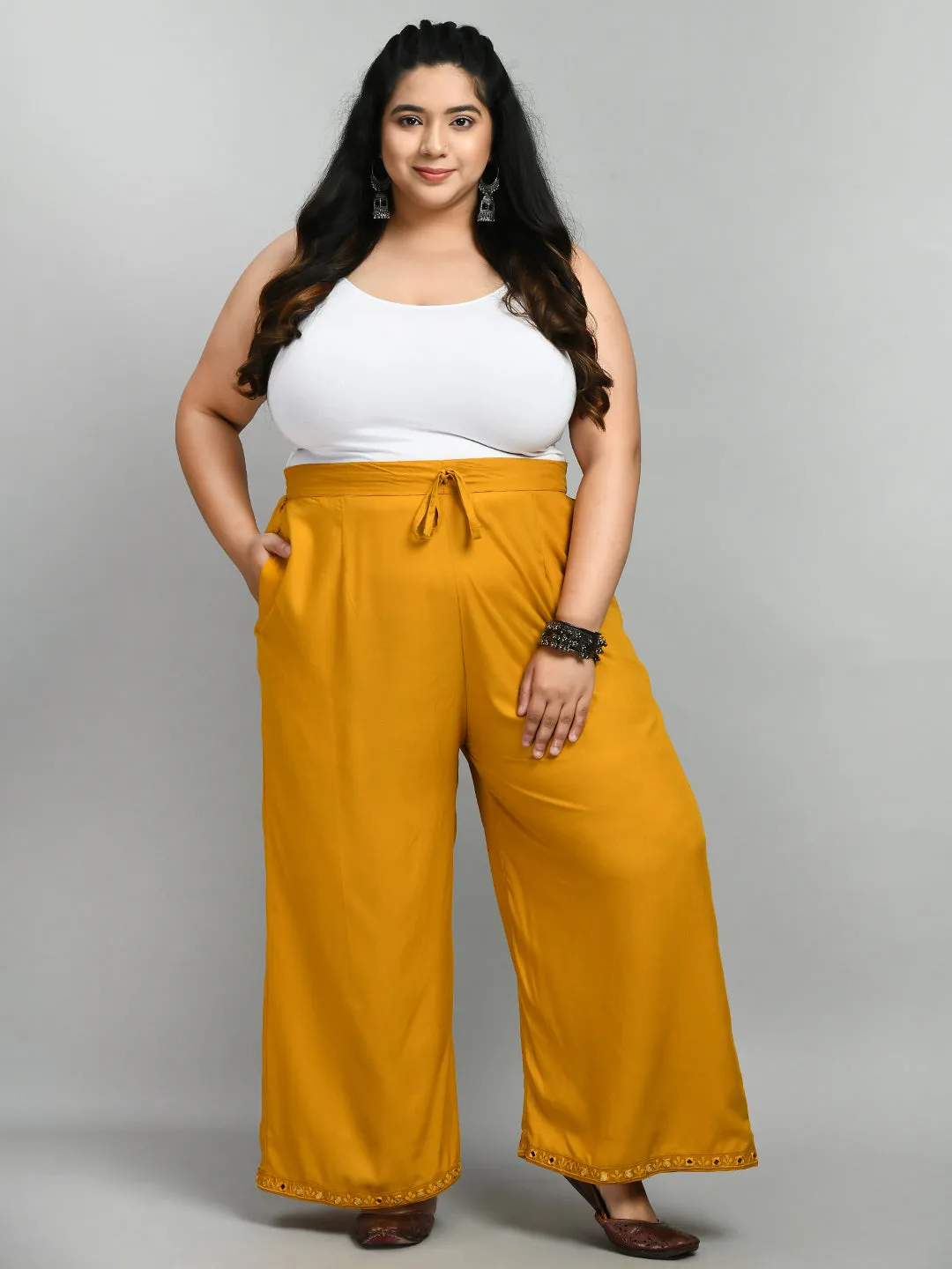 Plus Size Plus Size Mustard Mirror Palazzo