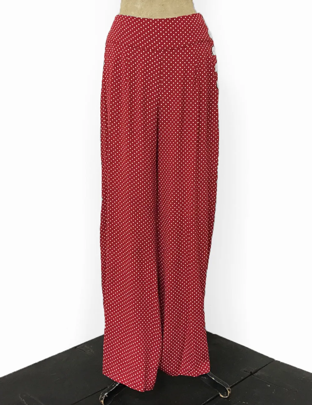 Red & White Polka Dot 1940s Style High Waisted Palazzo Pants