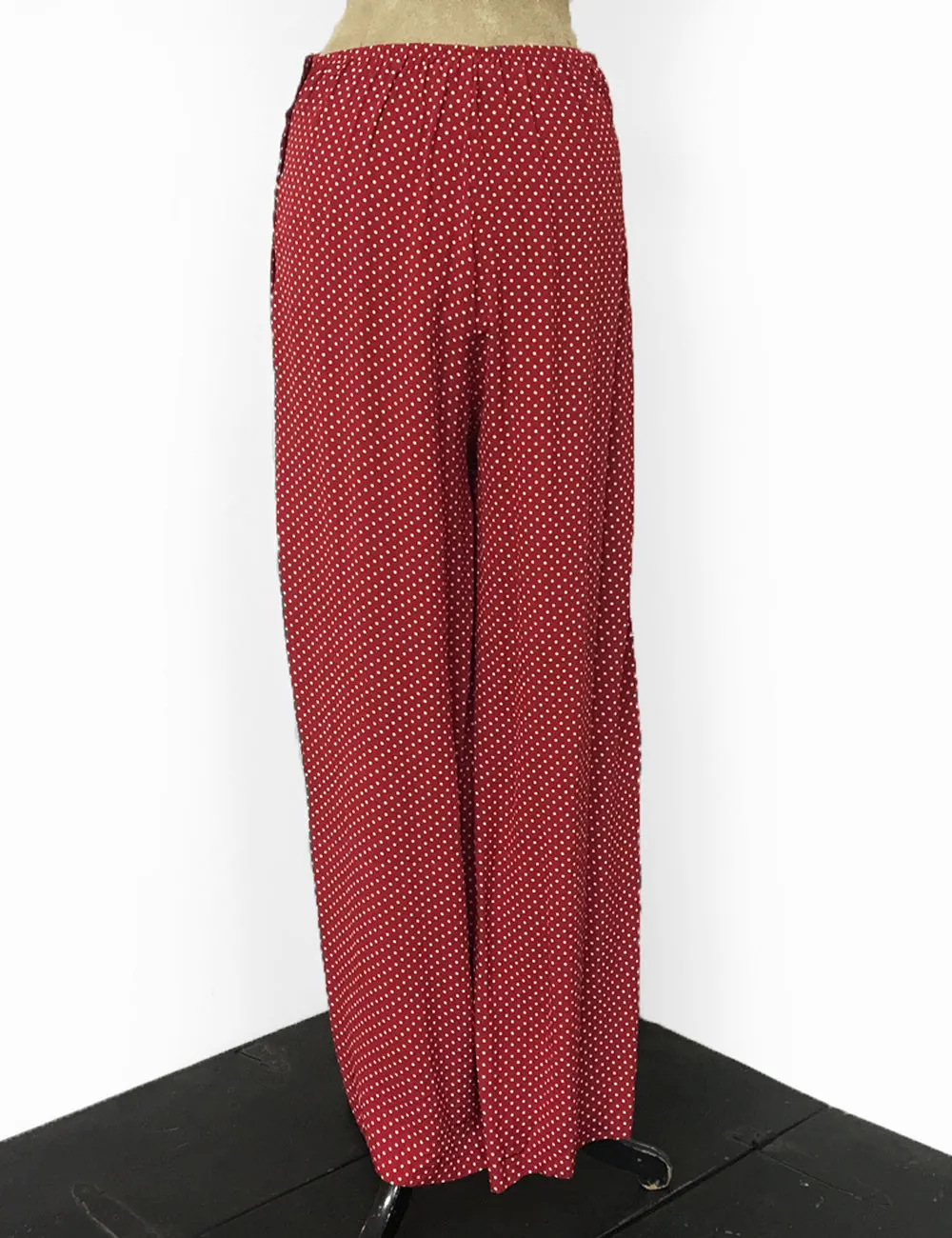 Red & White Polka Dot 1940s Style High Waisted Palazzo Pants