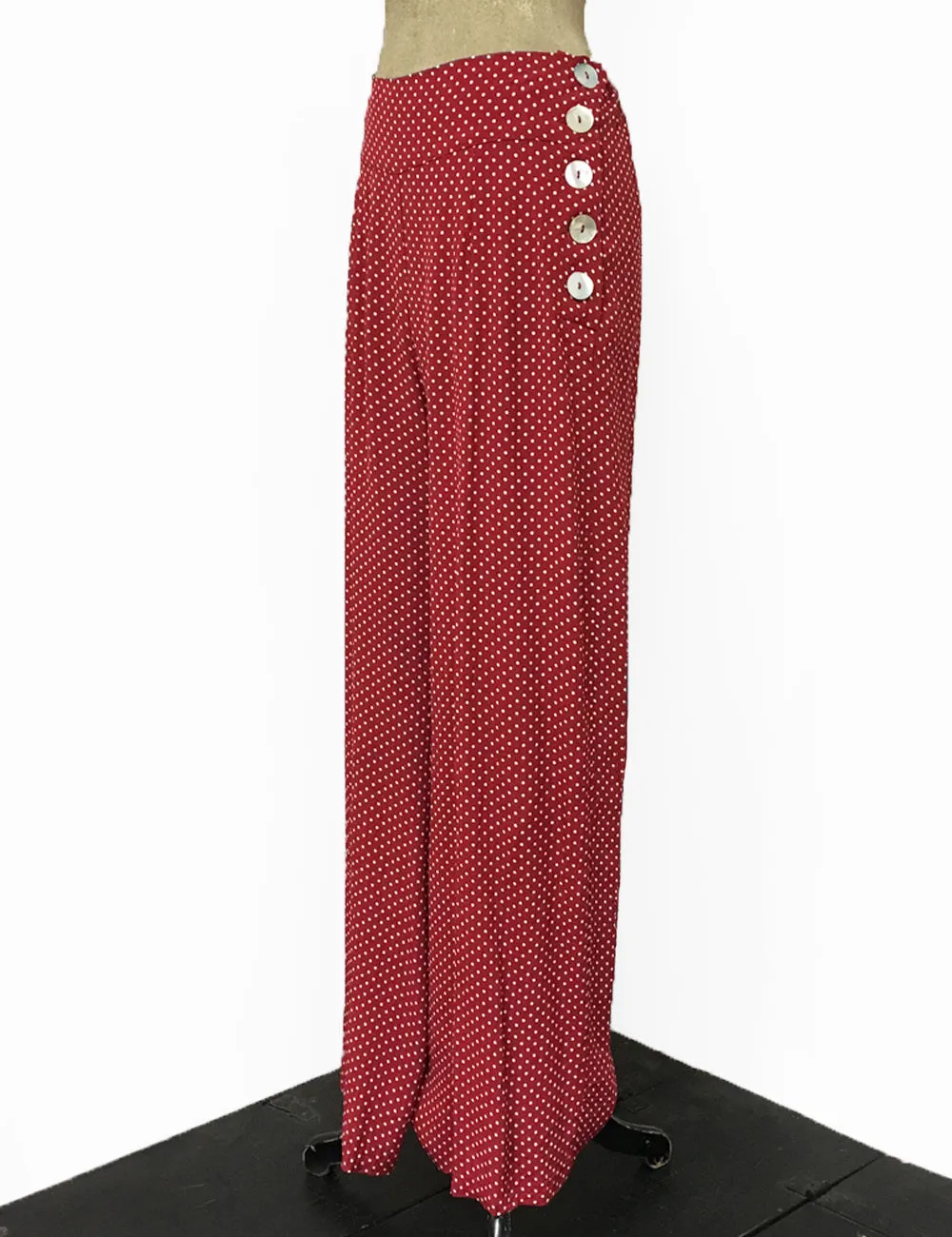 Red & White Polka Dot 1940s Style High Waisted Palazzo Pants