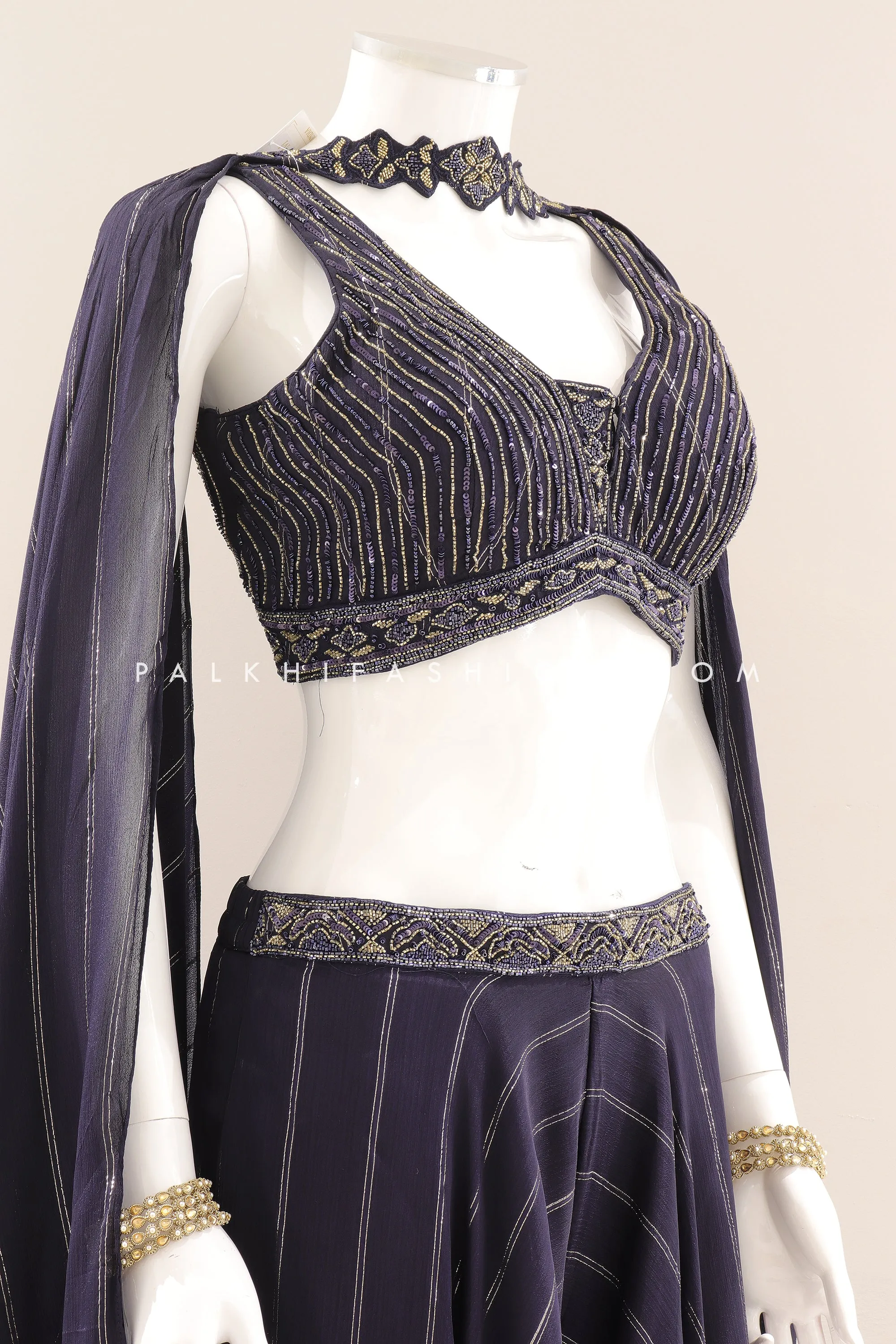 Royal Purple: Embroidered Crop Top Palazzo Outfit