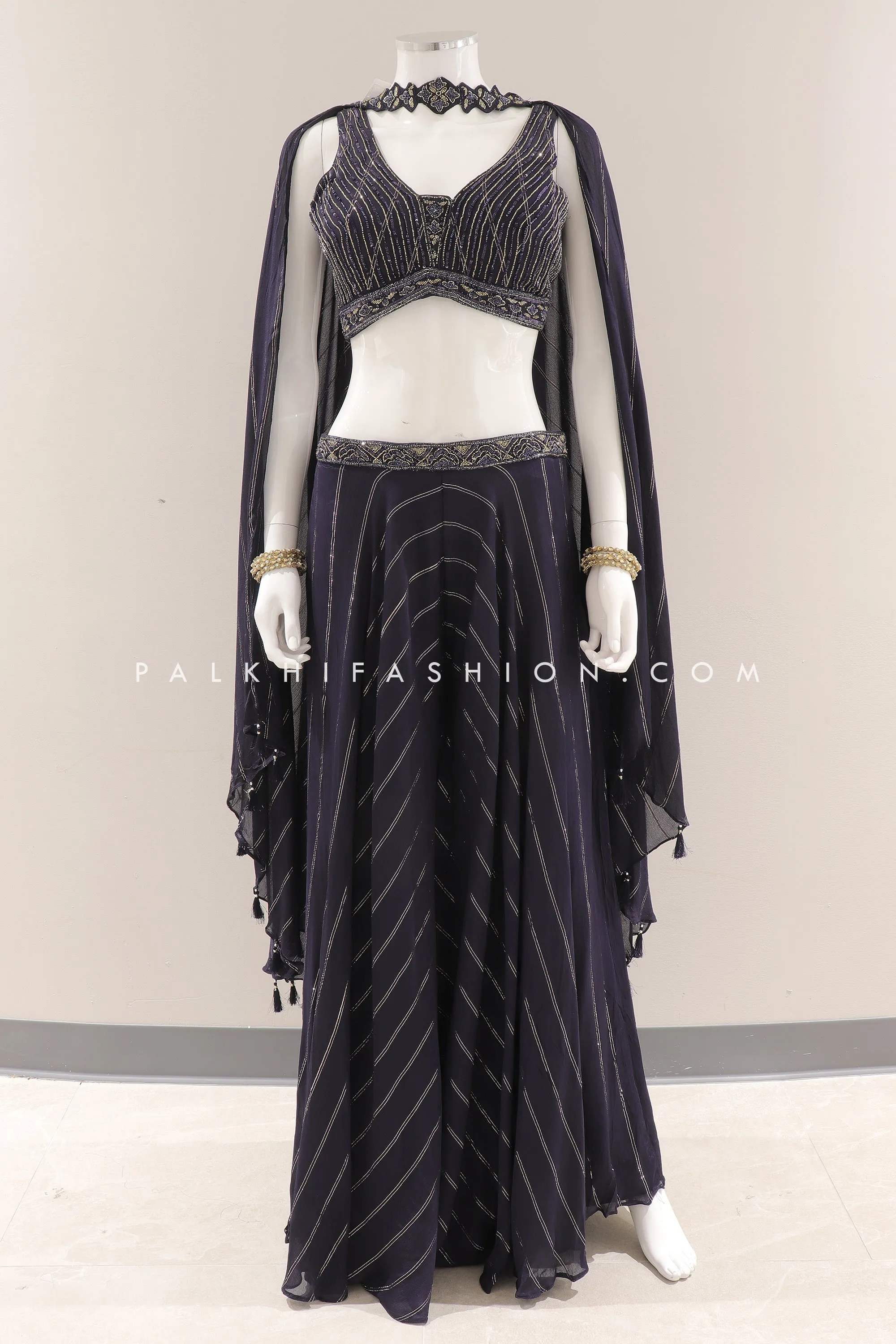 Royal Purple: Embroidered Crop Top Palazzo Outfit