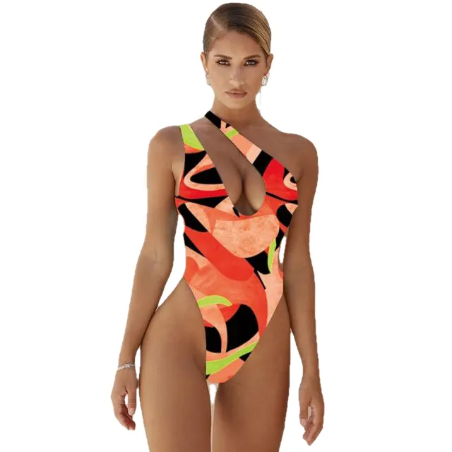 Sexy Women's One Shoulder Push Up Print Monokini Swimsuit Piece