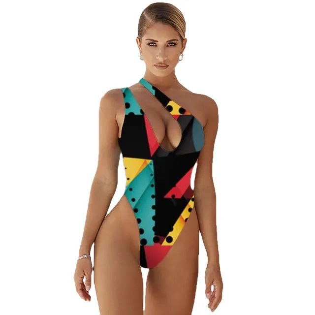 Sexy Women's One Shoulder Push Up Print Monokini Swimsuit Piece