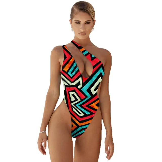 Sexy Women's One Shoulder Push Up Print Monokini Swimsuit Piece