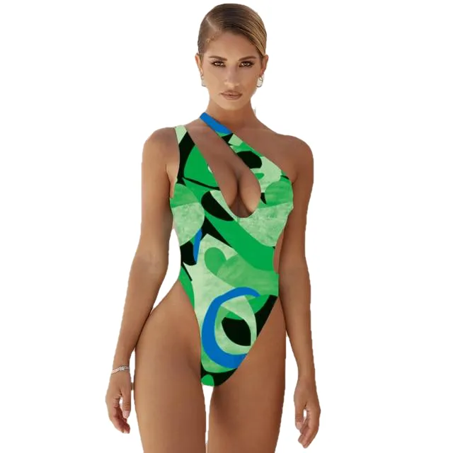 Sexy Women's One Shoulder Push Up Print Monokini Swimsuit Piece