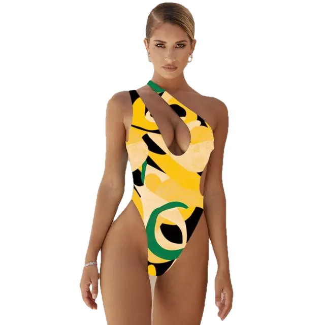 Sexy Women's One Shoulder Push Up Print Monokini Swimsuit Piece