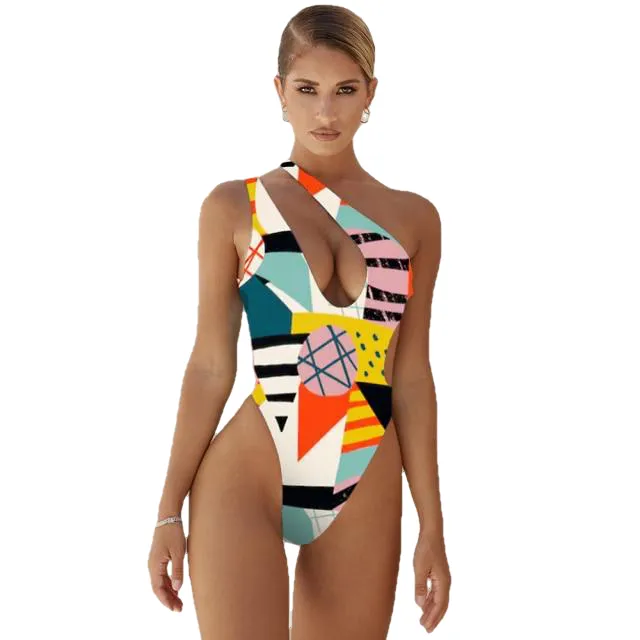 Sexy Women's One Shoulder Push Up Print Monokini Swimsuit Piece