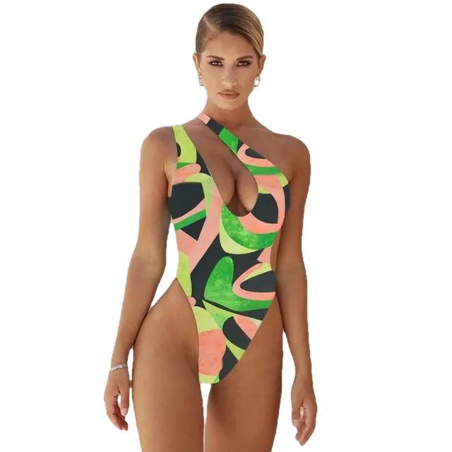 Sexy Women's One Shoulder Push Up Print Monokini Swimsuit Piece