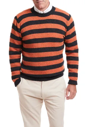 Shetland Crewneck Sweater Grey & Burnt Orange Stripe