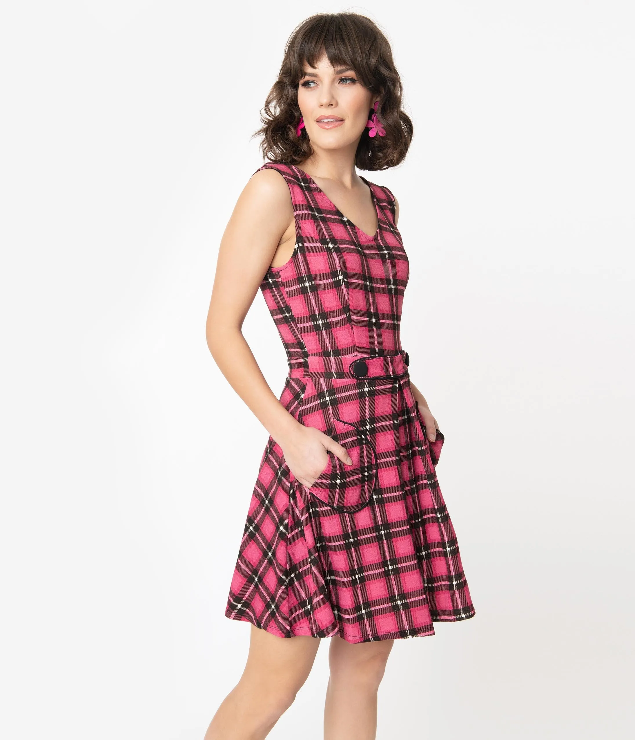 Smak Parlour 1960s Pink Plaid Totally Radical Fit & Flare Dress