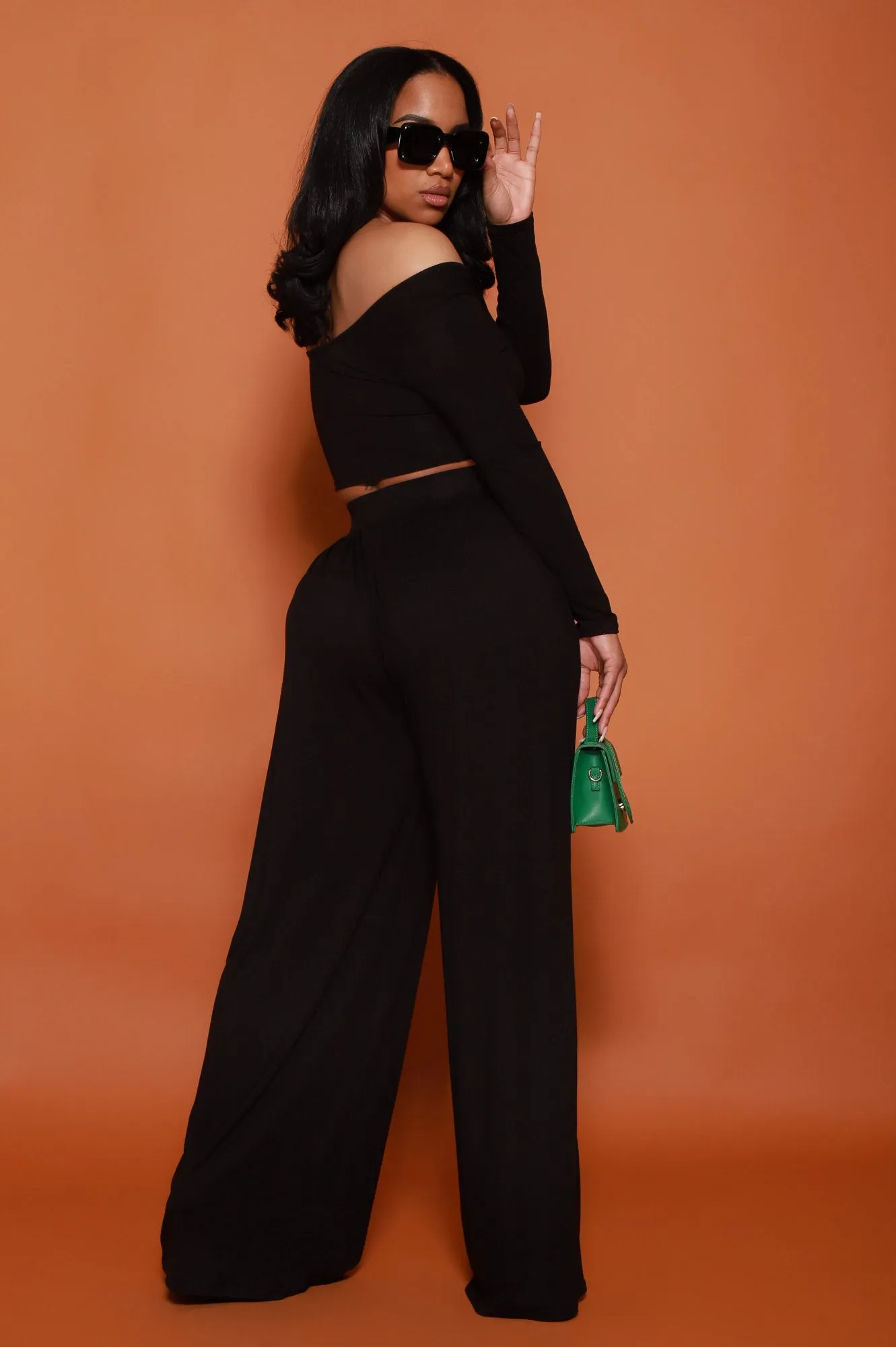 Soft Serve Wide Legged Pants Set - Black