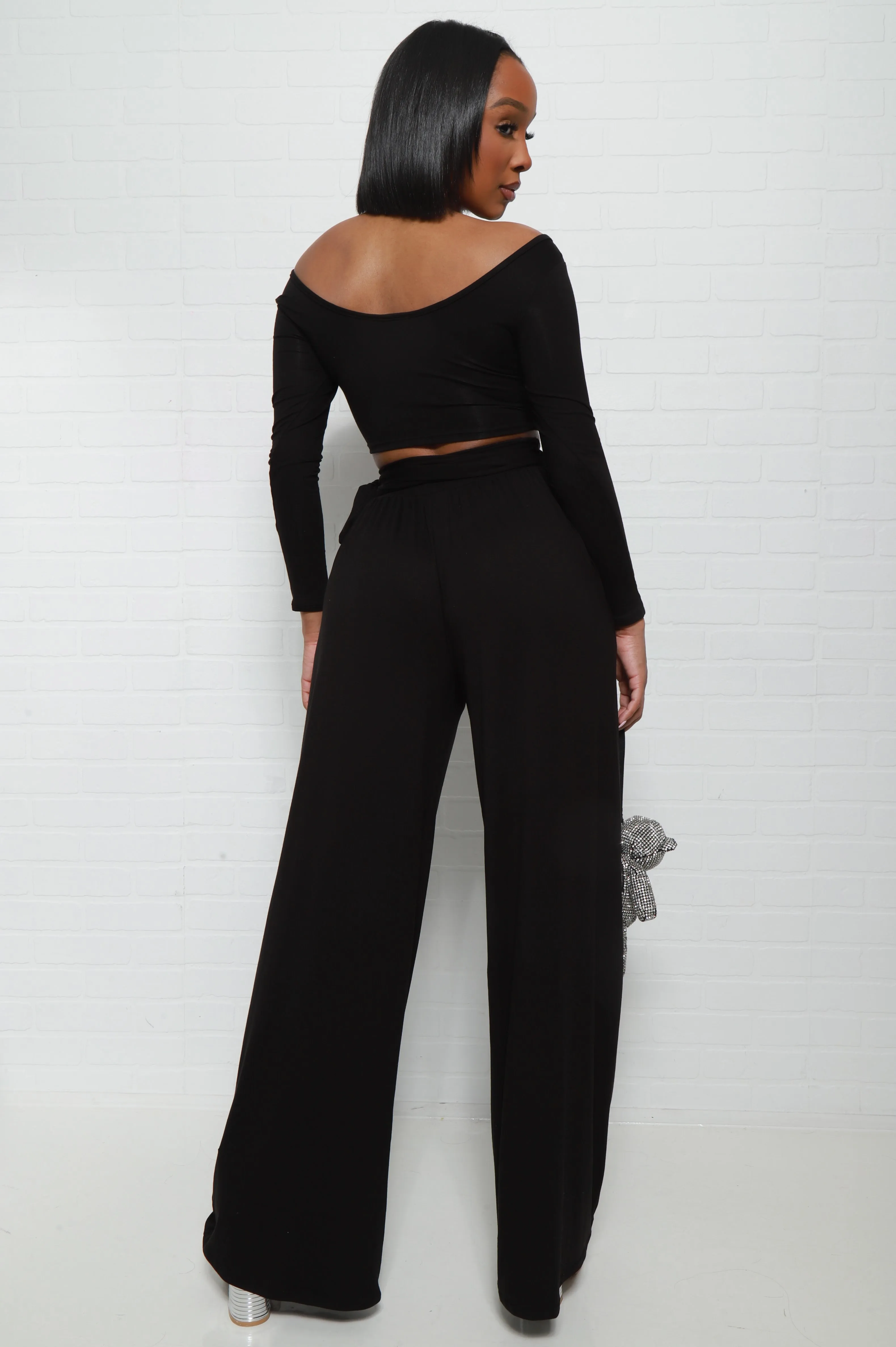 Soft Serve Wide Legged Pants Set - Black