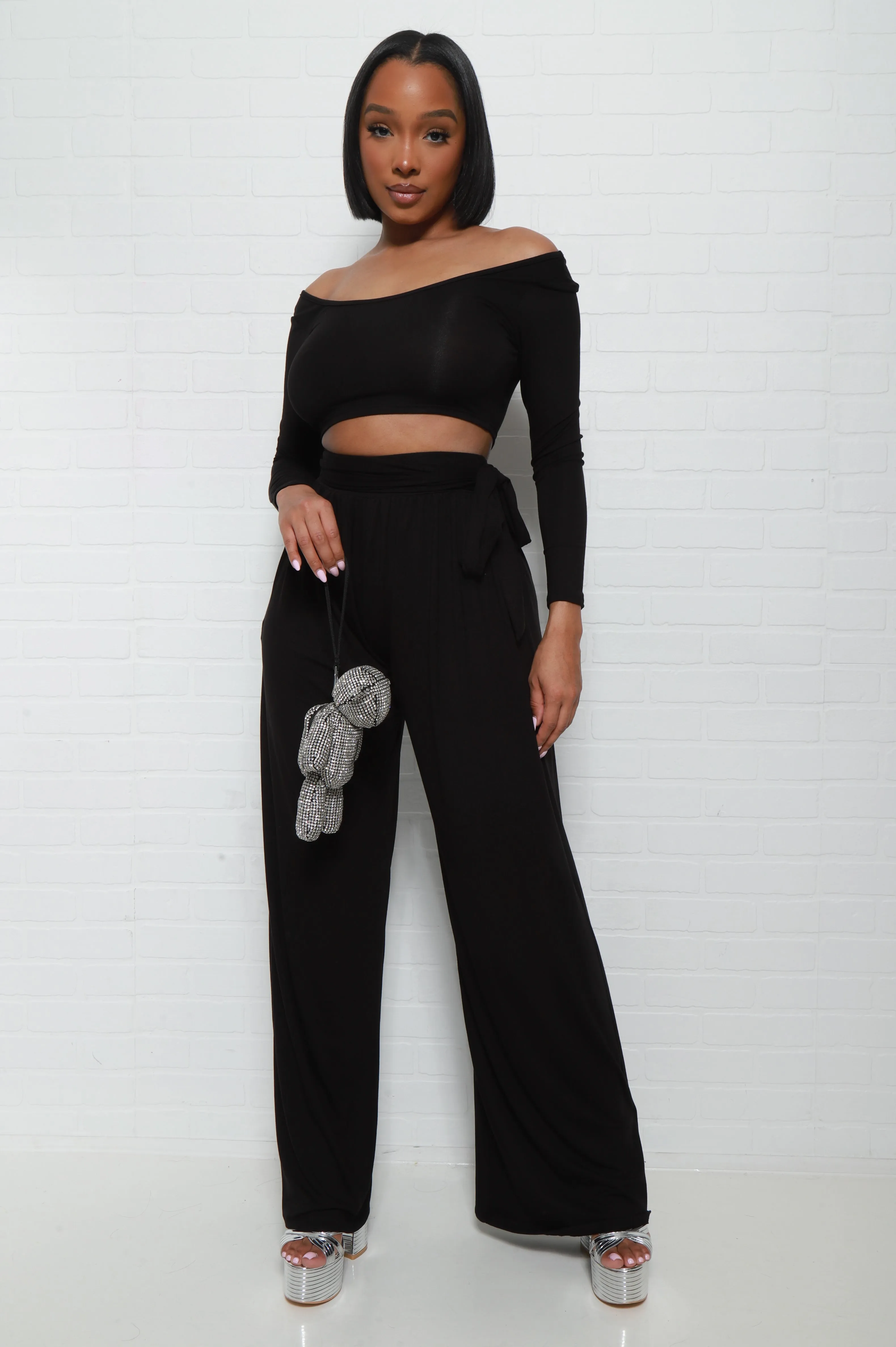 Soft Serve Wide Legged Pants Set - Black