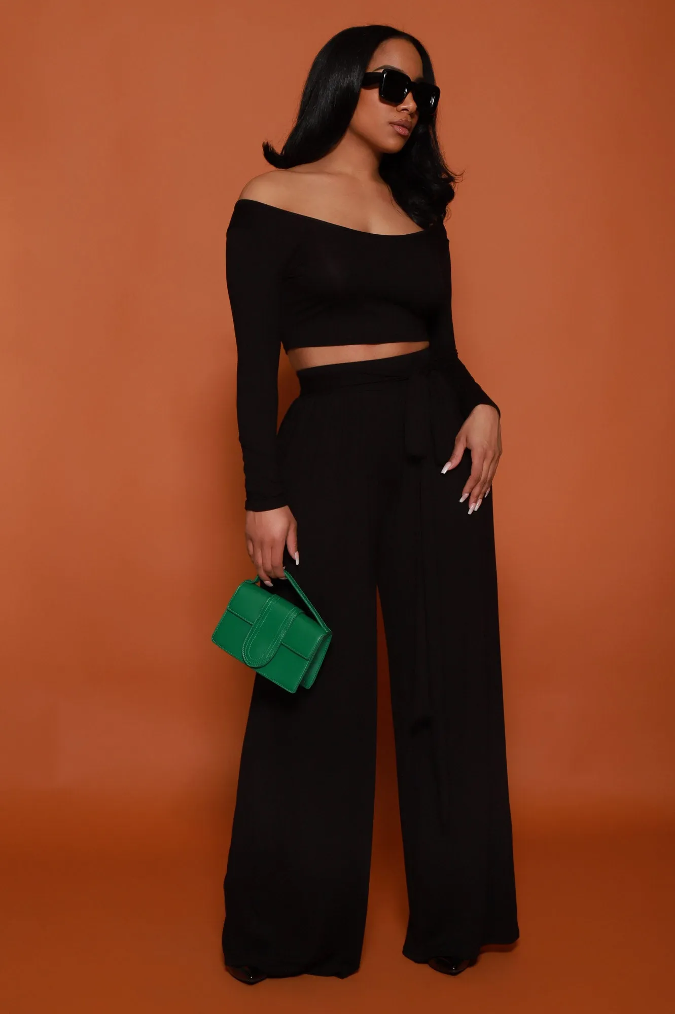 Soft Serve Wide Legged Pants Set - Black