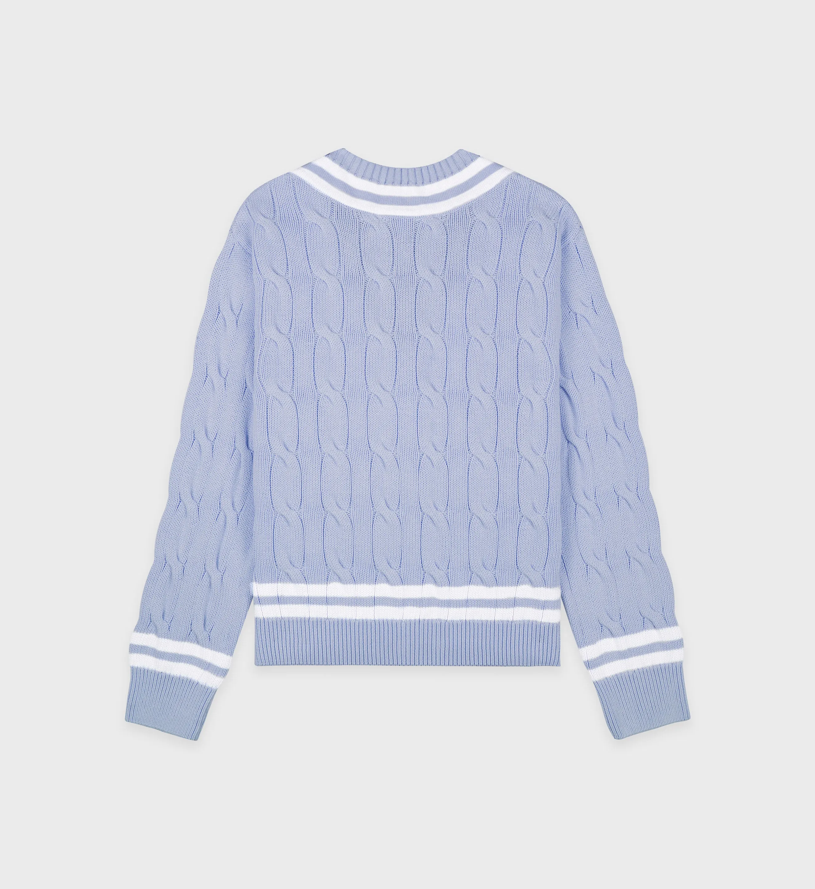 SRC Cableknit V-Neck Sweater - Sky Blue/Off White