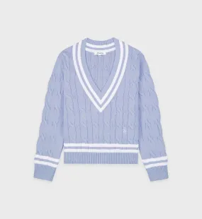 SRC Cableknit V-Neck Sweater - Sky Blue/Off White