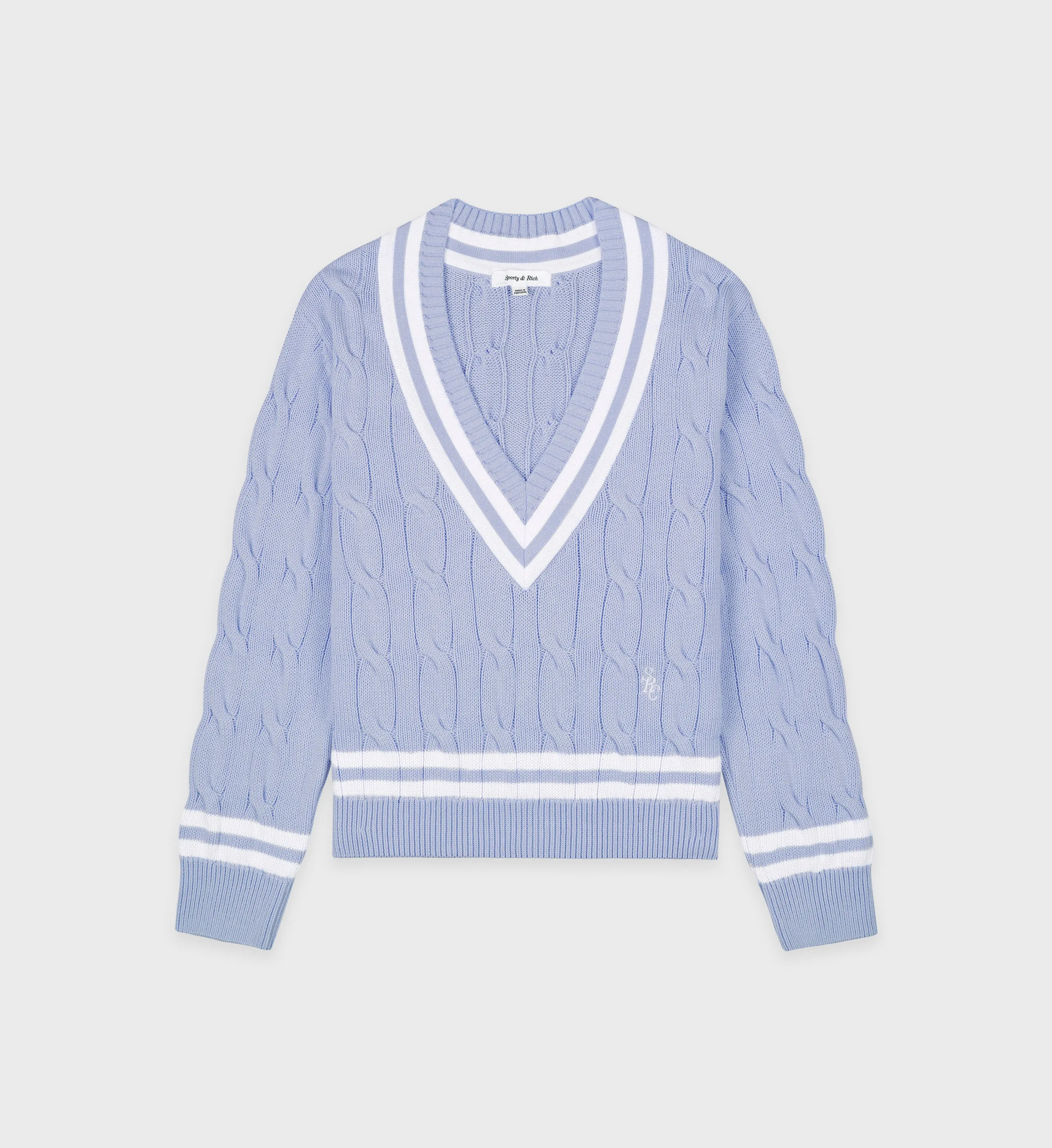 SRC Cableknit V-Neck Sweater - Sky Blue/Off White