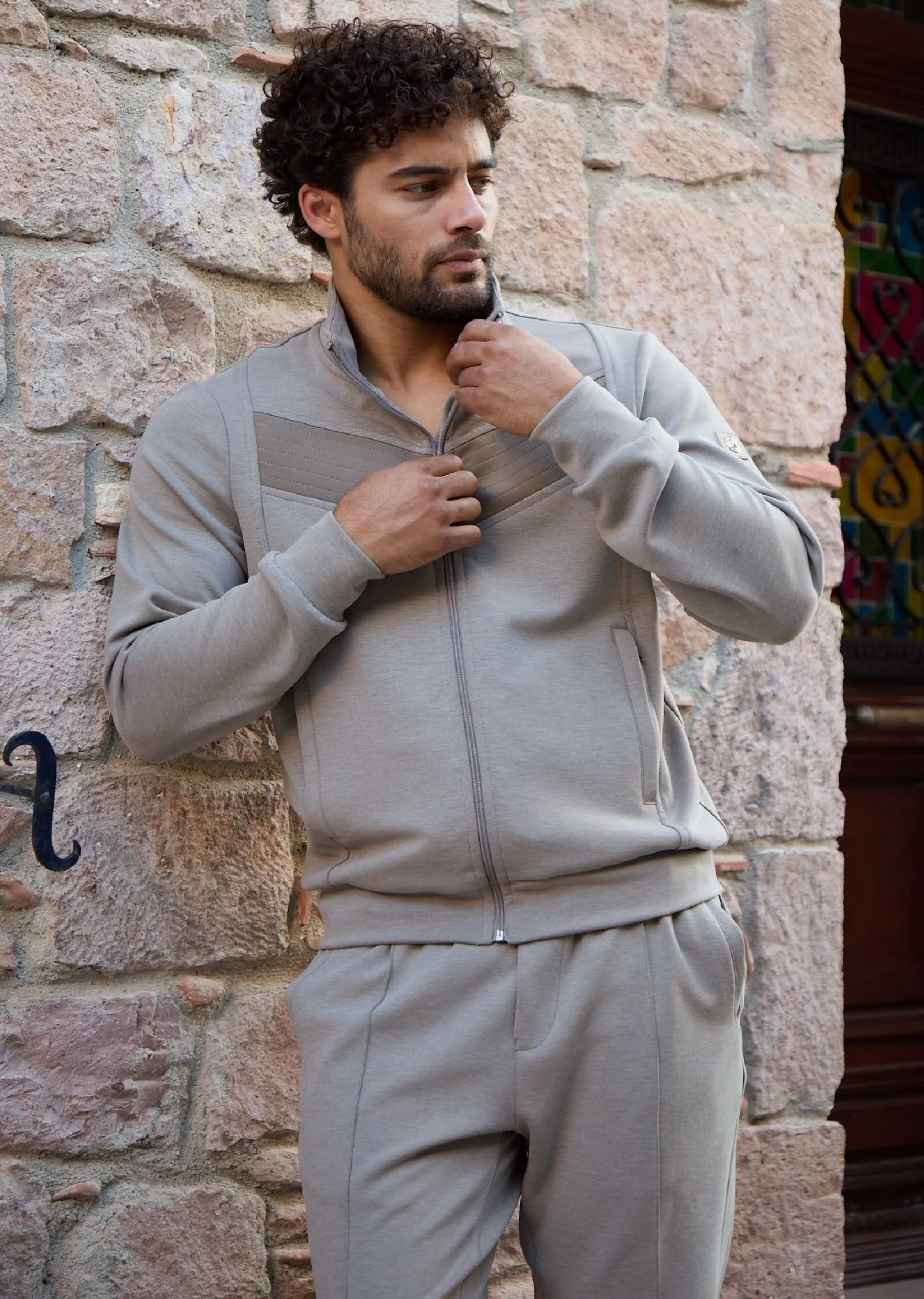 Taupe Quilted Jersey 2-pcs Tracksuit