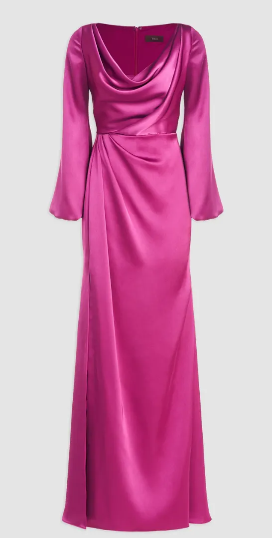 Theia Eliana Cowl Satin Gown Rosewood