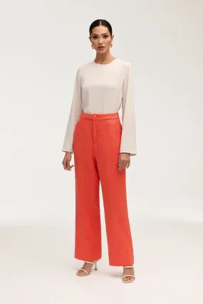 Theya Tweed Wide Leg Pants - Papaya