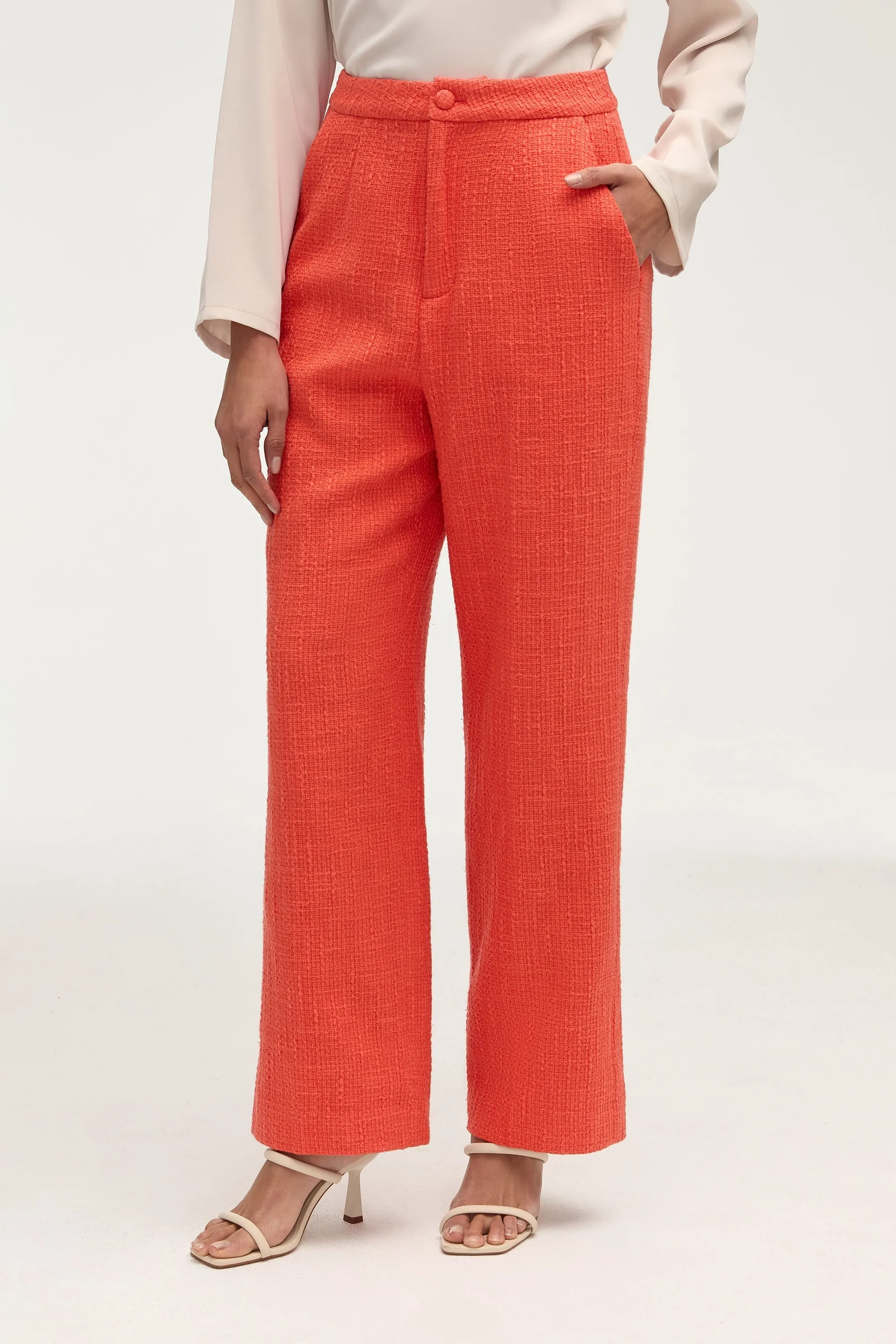 Theya Tweed Wide Leg Pants - Papaya