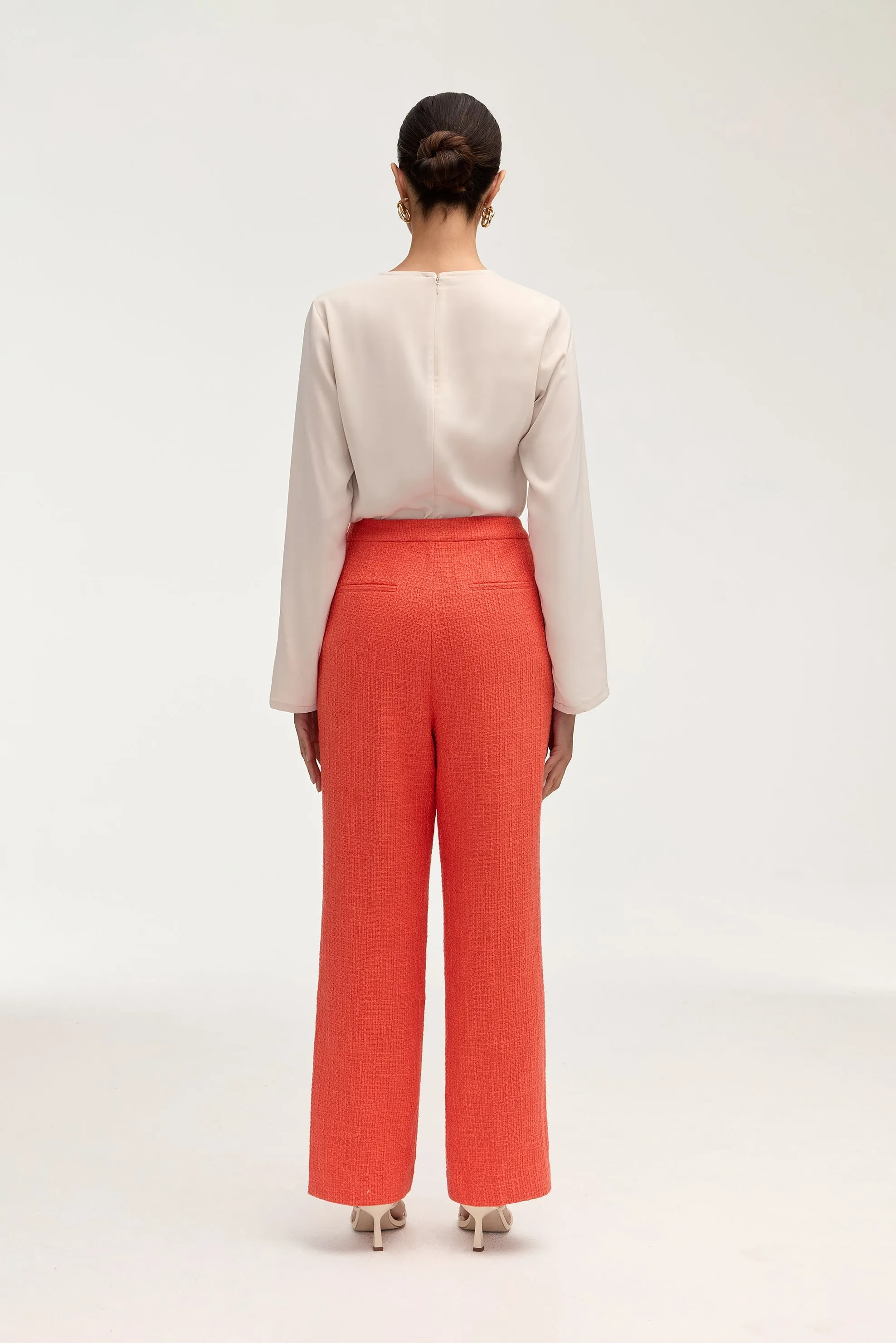 Theya Tweed Wide Leg Pants - Papaya