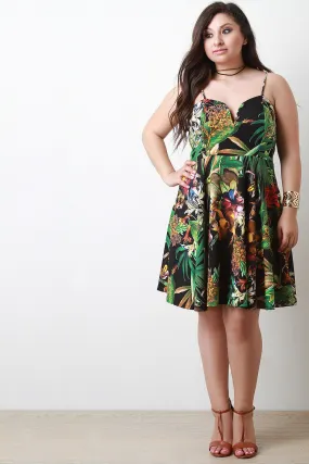 Tropical Print Sweetheart Fit And Flare Dress