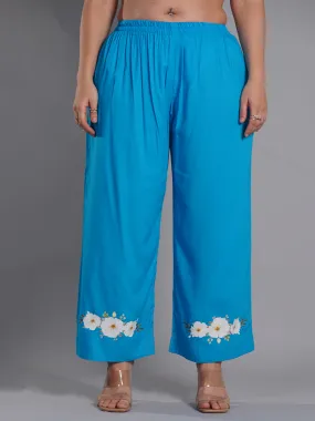 Turquoise PrintedPalazzoPants - FloralOasis