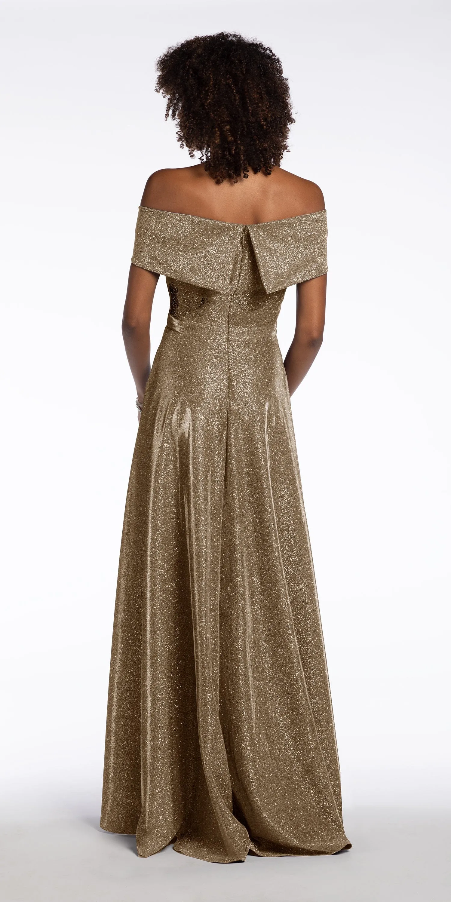 Two Tone  Metallic Off the Shoulder Mock Wrap Dress