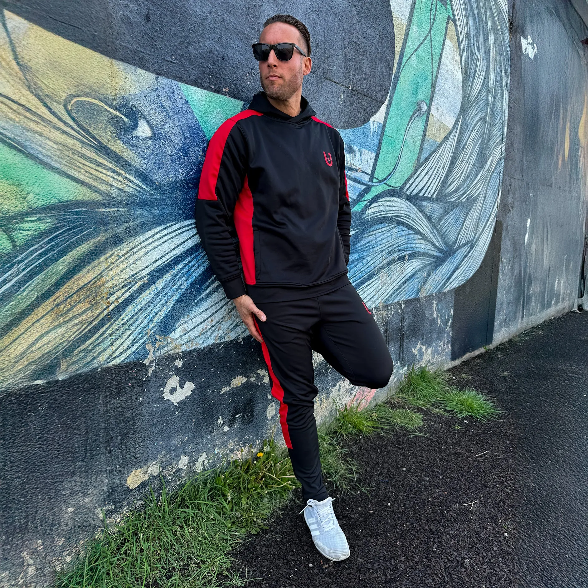 UNIFY Mens Crossover Tracksuit - Black/Red Stripes