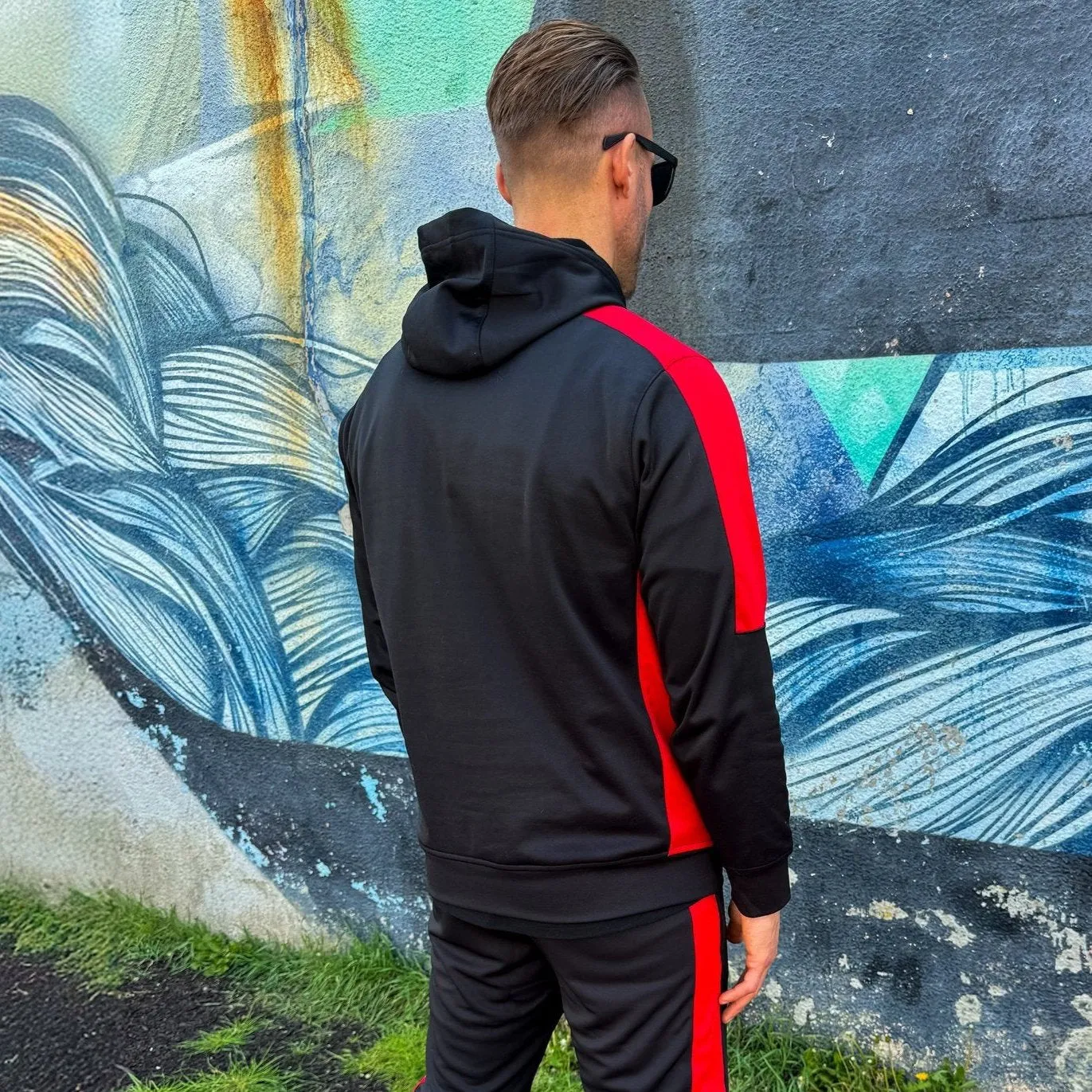 UNIFY Mens Crossover Tracksuit - Black/Red Stripes