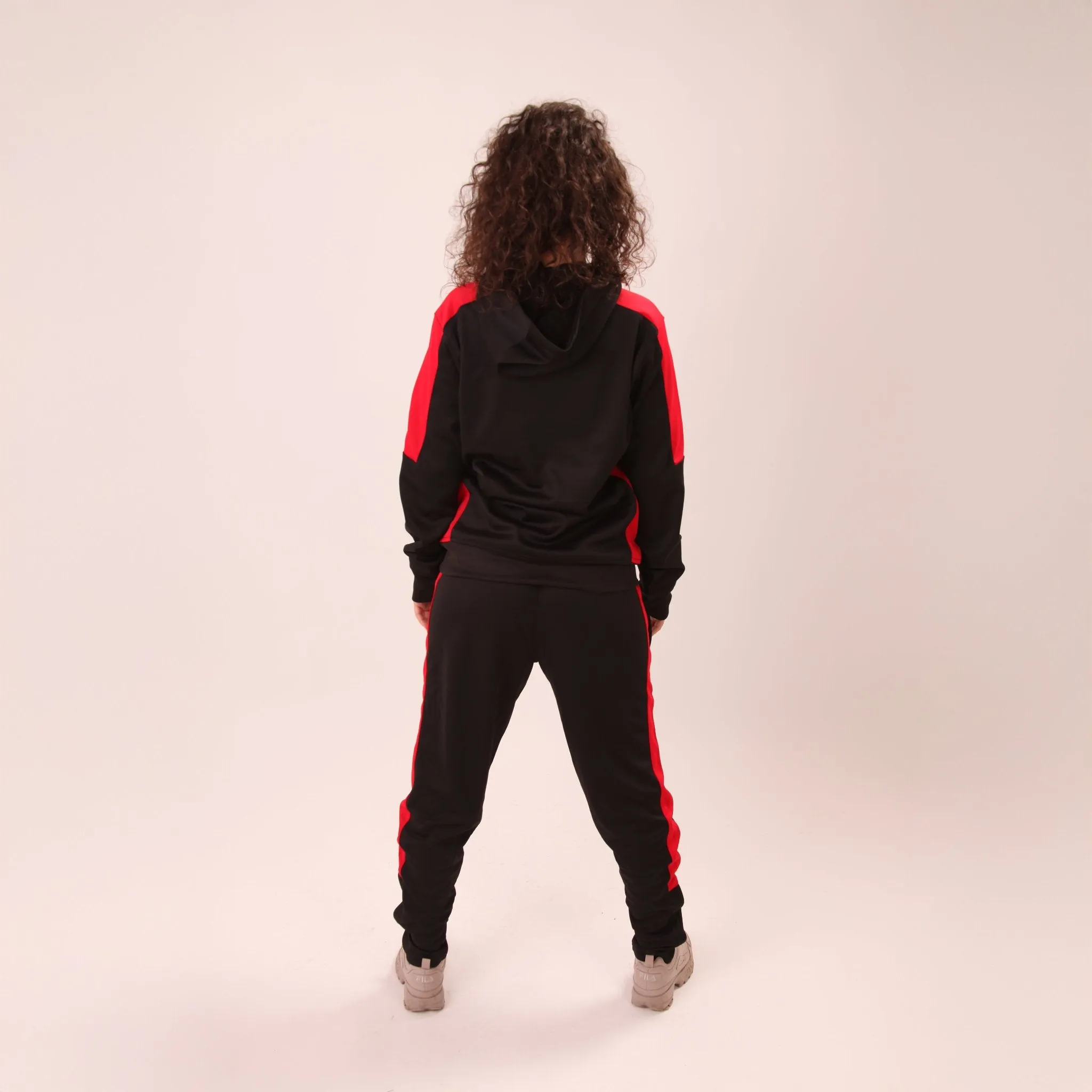 UNIFY Womens Crossover Track Pants Black/Red Stripes