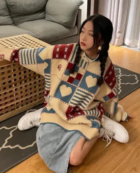 Vintage Heart Pattern Sweater