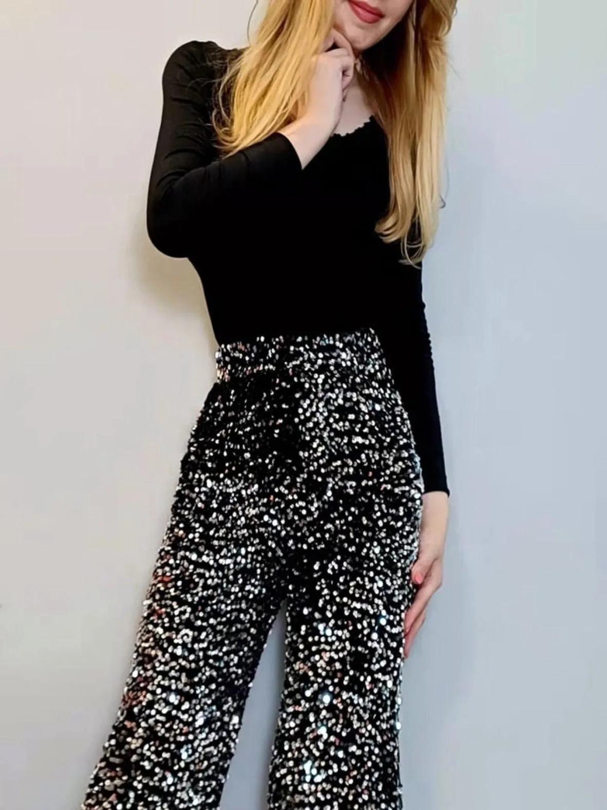 Wide Leg Sequin Pants