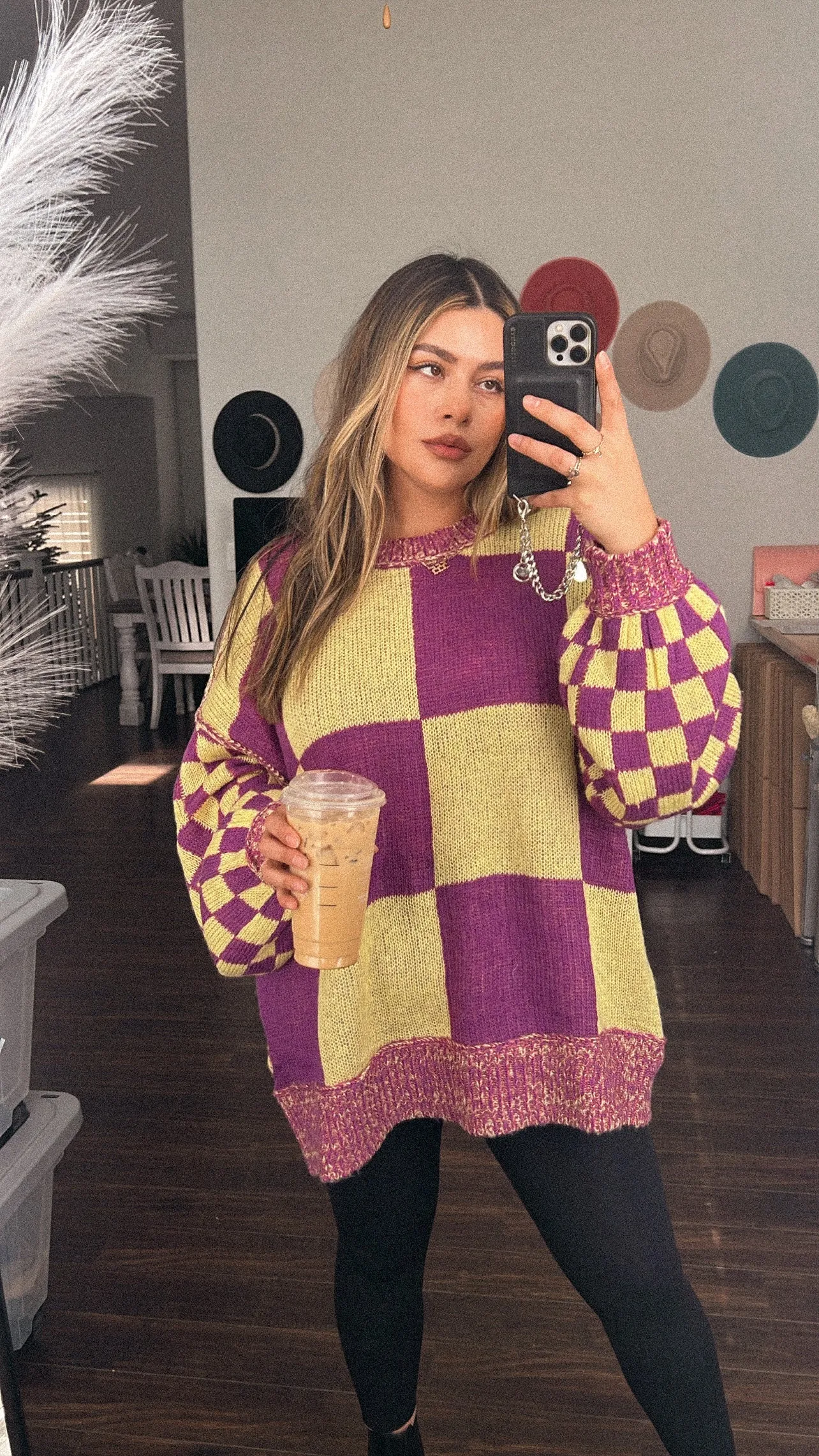 you’re not like other girls checkered knit oversized sweater